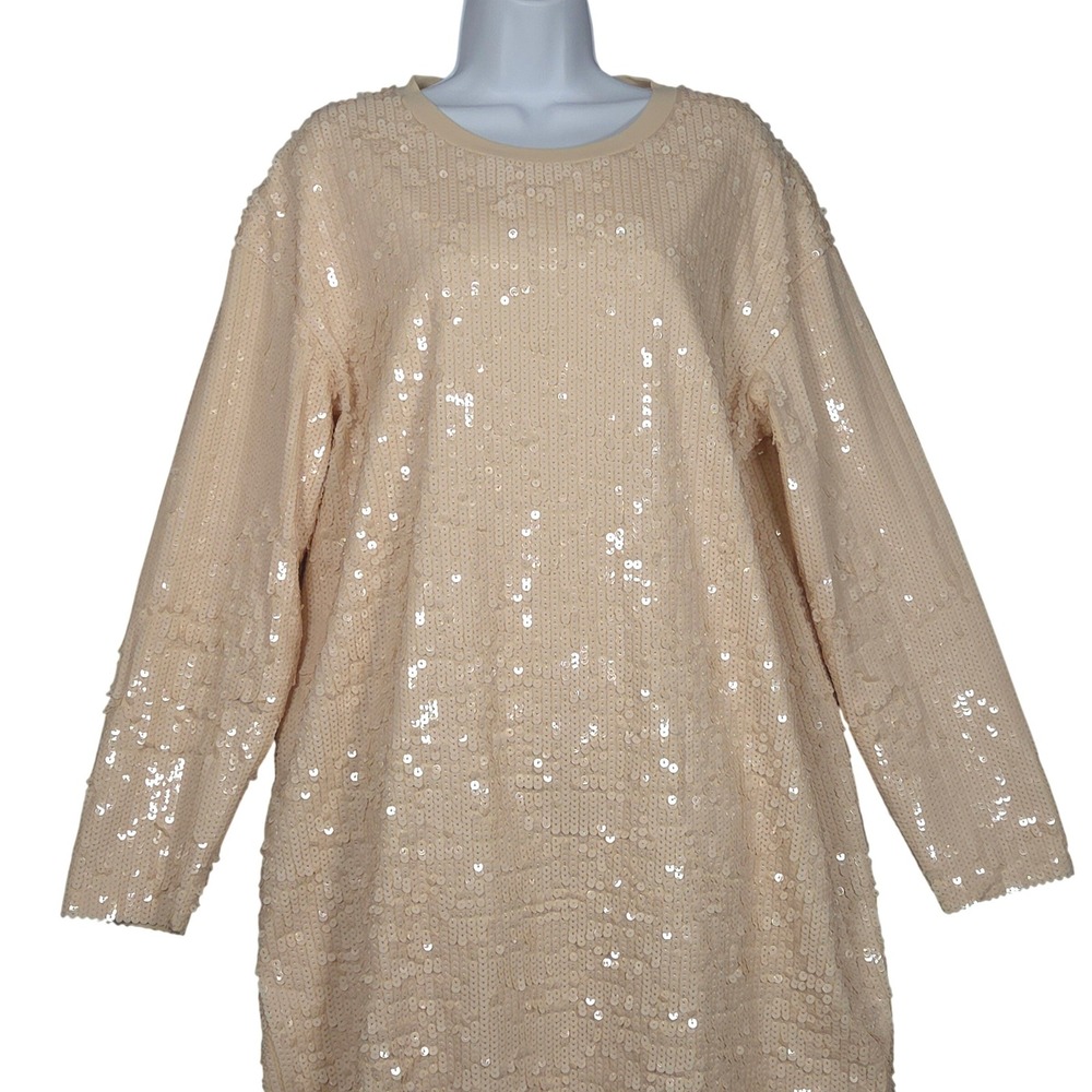 COS Women Medium Oversized Sequin Long‎ Sleeve Slinky Dress Champagne